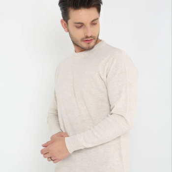 Uzun Kol Biskilet Yaka Dokuma Triko - Bej -