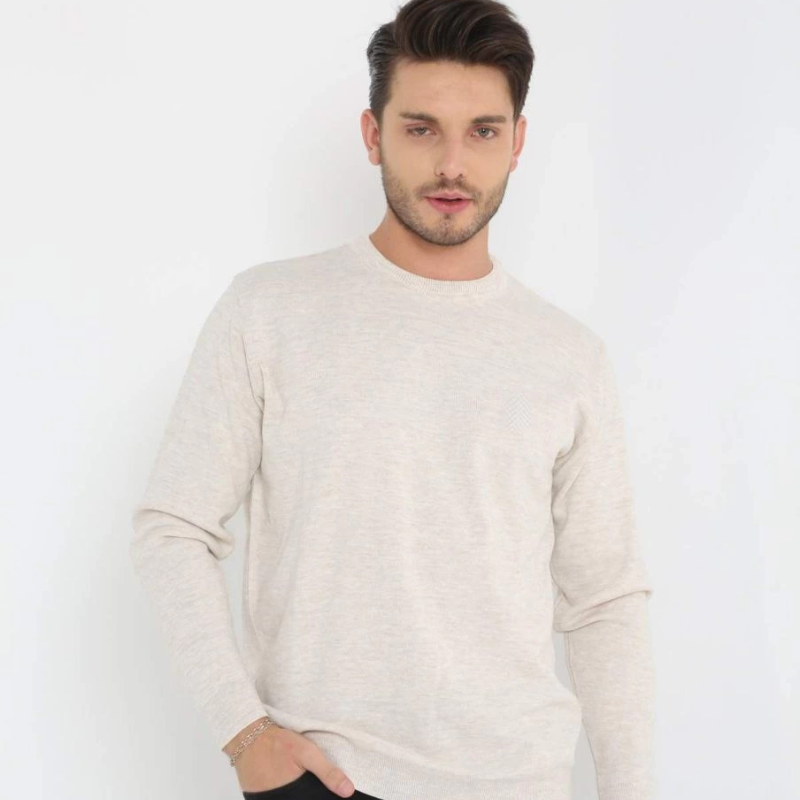 Uzun Kol Biskilet Yaka Dokuma Triko - Bej -