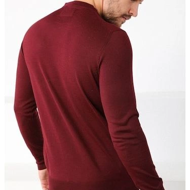 Uzun Kol Biskilet Yaka Dokuma Triko - Bordo