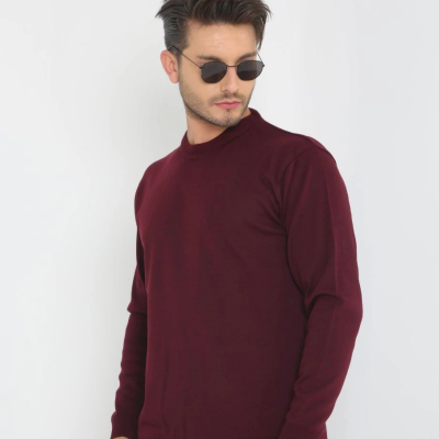 Uzun Kol Biskilet Yaka Dokuma Triko - Bordo