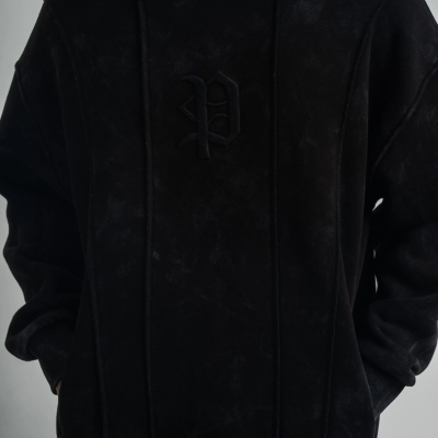 Uzun Kol Kapşonlu Yıkamalı Nakışlı SweatShirt - Siyah