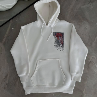 Uzun Kol Kapüşonlu Ön Ve Arka Baskılı SweatShirt - Beyaz -