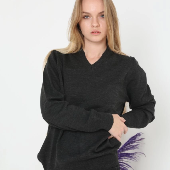 Uzun Kol V Yaka Triko Kazak - Füme