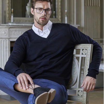 Uzun Kol V Yaka Triko Kazak - Lacivert