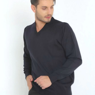 Uzun Kol V Yaka Triko Kazak - Lacivert