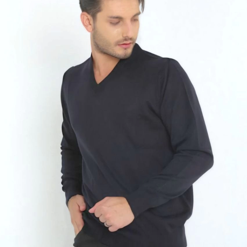 Uzun Kol V Yaka Triko Kazak - Lacivert