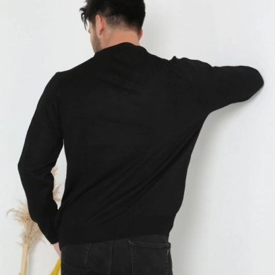 Uzun Kol V Yaka Triko Kazak - Siyah