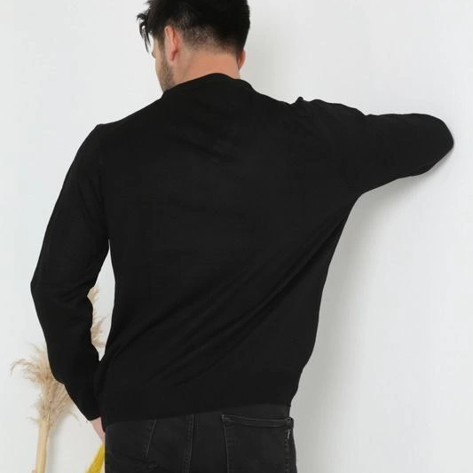 Uzun Kol V Yaka Triko Kazak - Siyah