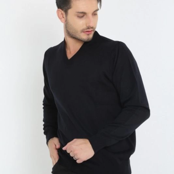 Uzun Kol V Yaka Triko Kazak - Siyah