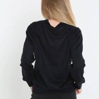 Uzun Kol V Yaka Triko Kazak - Siyah