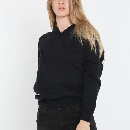 Uzun Kol V Yaka Triko Kazak - Siyah