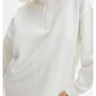 Uzun Kol Yarım Farmuarlı Yakalı Basic SweatShirt - Beyaz