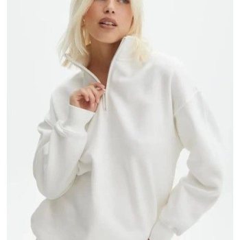 Uzun Kol Yarım Farmuarlı Yakalı Basic SweatShirt - Beyaz