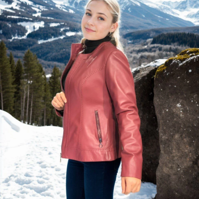 Uzun Kollu Deri Ceket - Bordo