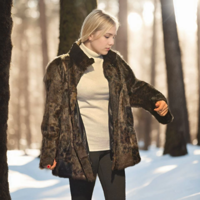 Uzun Kollu Deri Ceket - Leopar -