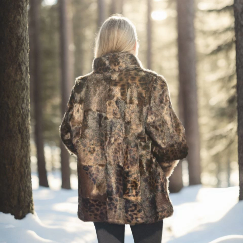 Uzun Kollu Deri Ceket - Leopar -