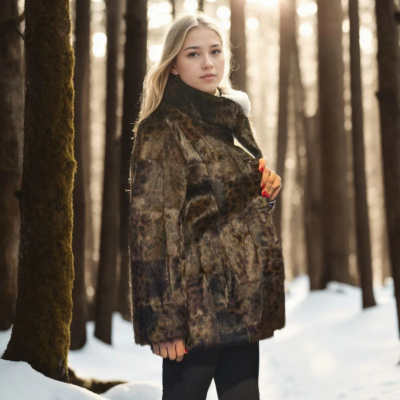 Uzun Kollu Deri Ceket - Leopar -