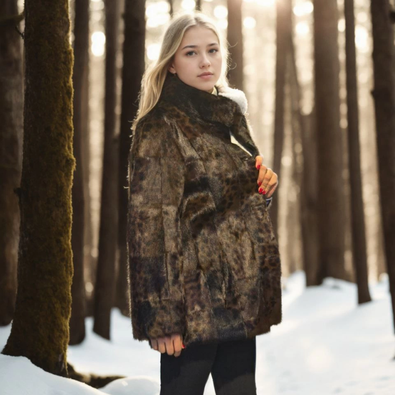 Uzun Kollu Deri Ceket - Leopar -