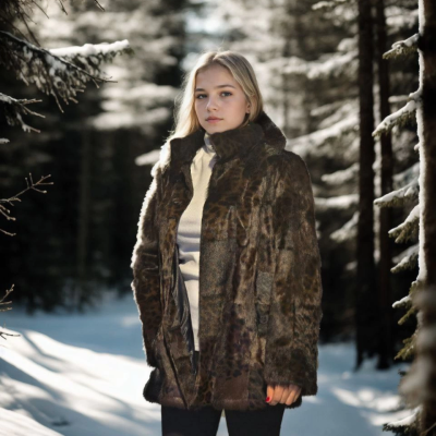 Uzun Kollu Deri Ceket - Leopar -