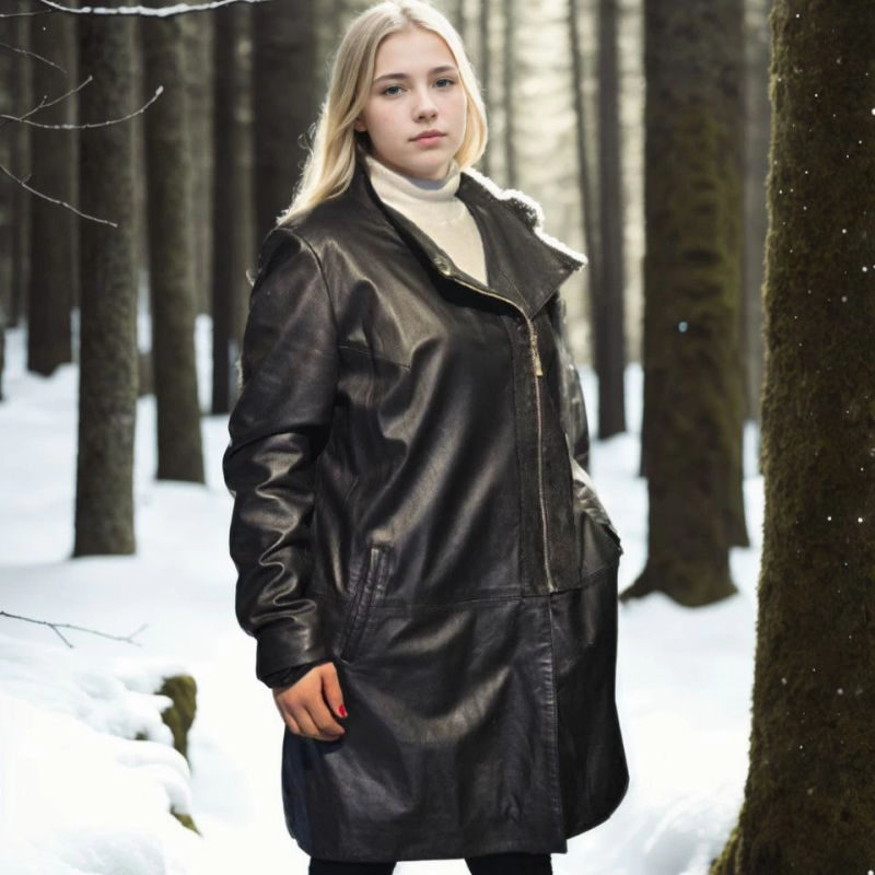 Uzun Kollu Hakiki Deri Ceket - Siyah