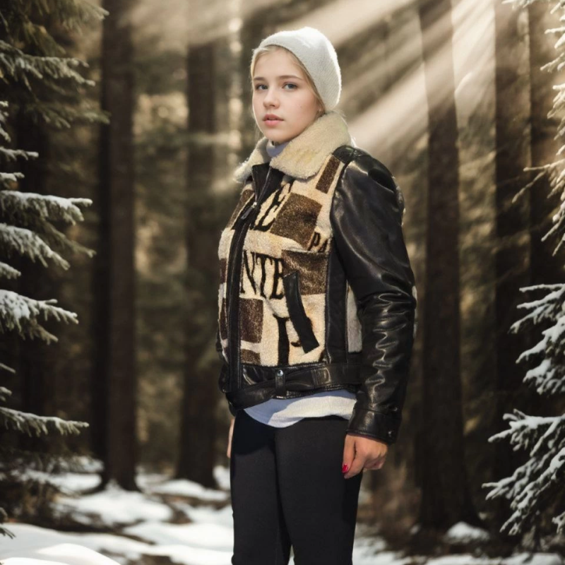 Uzun Kollu Hakiki Deri Kürk - Siyah