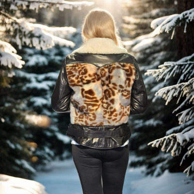 Uzun Kollu Hakiki Deri Kürk - Siyah