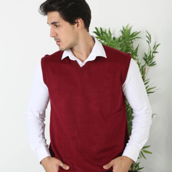 V Yaka Kolsuz Süveter Triko Kazak yumuşak dokulu Pamuklu ince Dokuma Rahat Regular kalıp - Bordo