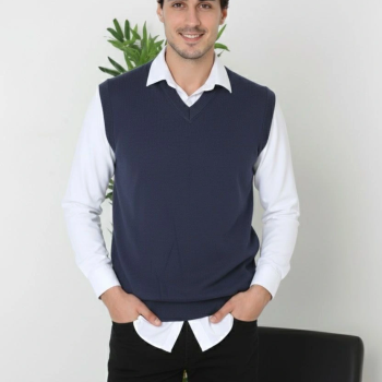 V Yaka Kolsuz Süveter Triko Kazak yumuşak dokulu Pamuklu ince Dokuma Rahat Regular kalıp - Lacivert