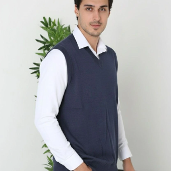 V Yaka Kolsuz Süveter Triko Kazak yumuşak dokulu Pamuklu ince Dokuma Rahat Regular kalıp - Lacivert