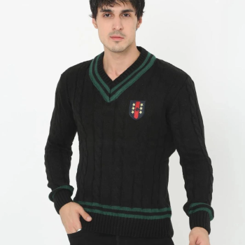 V Yaka Örgülü Kazak - Siyah -