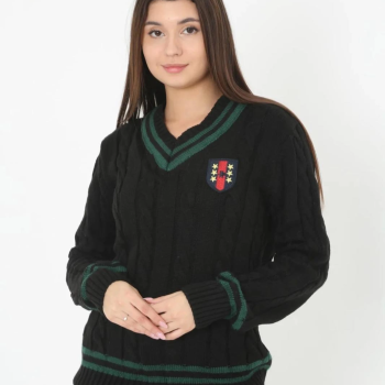 V Yaka Örgülü Kazak - Siyah -