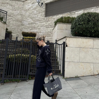 V Yaka Üç İplik Sweat Takım - Siyah -