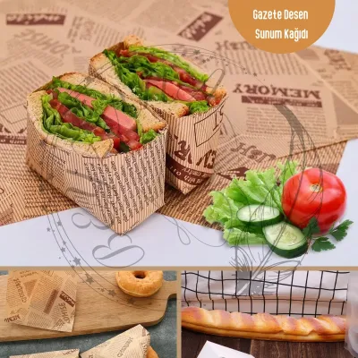 Vintage Gazete Desenli Sunum Kağıdı 50 Adet