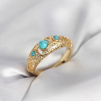 Vintage Model Mavi Taşlı Gold Renk Kadın Yüzük