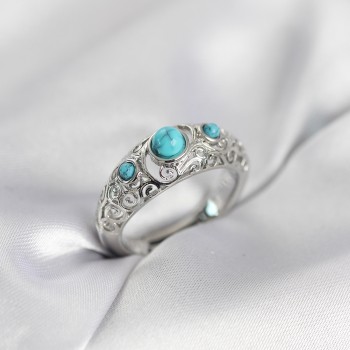Vintage Model Mavi Taşlı Gümüş Renk Kadın Yüzük