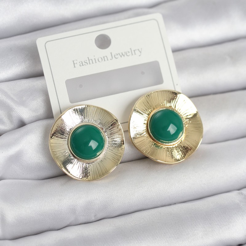 Vintage Model Yeşil Gold Renk Pirinç Kadın Küpe