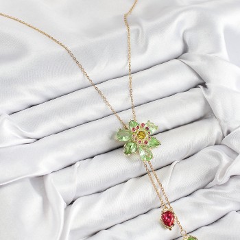 VIP Pirinç Zirkon Taşlı Çiçek Model Gold Renk Asansörlü Kadın Kolye