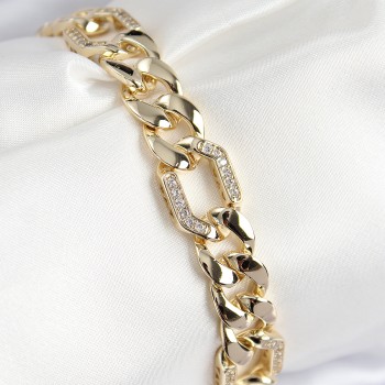 VIP Pirinç Zirkon Taşlı Parçalı Zincir Model Gold Renk Kadın Bileklik