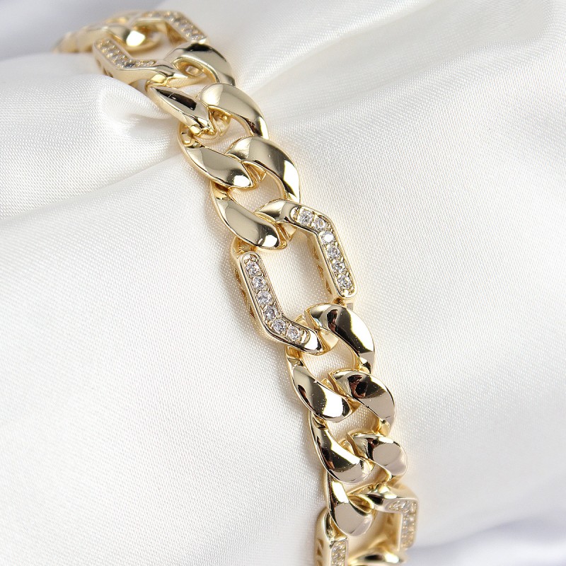 VIP Pirinç Zirkon Taşlı Parçalı Zincir Model Gold Renk Kadın Bileklik