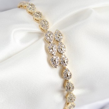 VIP Pirinç Zirkon Taşlı Sıralı Damla Model Gold Renk Kadın Bileklik