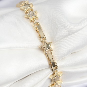 VIP Pirinç Zirkon Taşlı Yıldız Model Gold Renk Kadın Bileklik