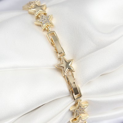 VIP Pirinç Zirkon Taşlı Yıldız Model Gold Renk Kadın Bileklik