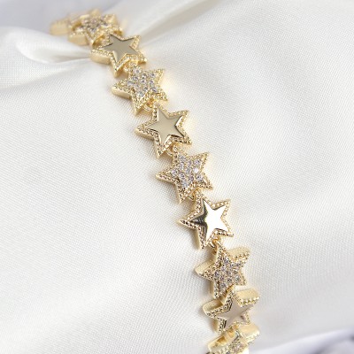 VIP Pirinç Zirkon Taşlı Yıldız Model Gold Renk Kadın Bileklik