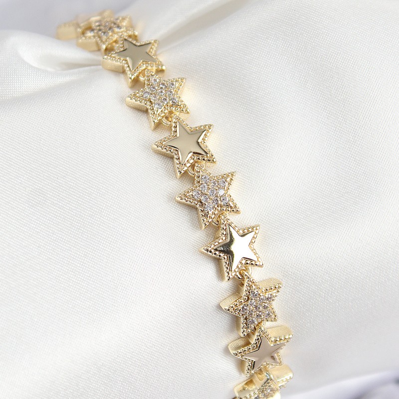 VIP Pirinç Zirkon Taşlı Yıldız Model Gold Renk Kadın Bileklik