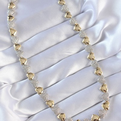 Vip Seri Pirinç Çift Renk Zirkon Taşlı Kalp Tasarımlı Kolye