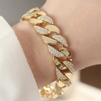 Vip Seri Pirinç Zirkon Taşlı Gold Renk Gurmet Bileklik