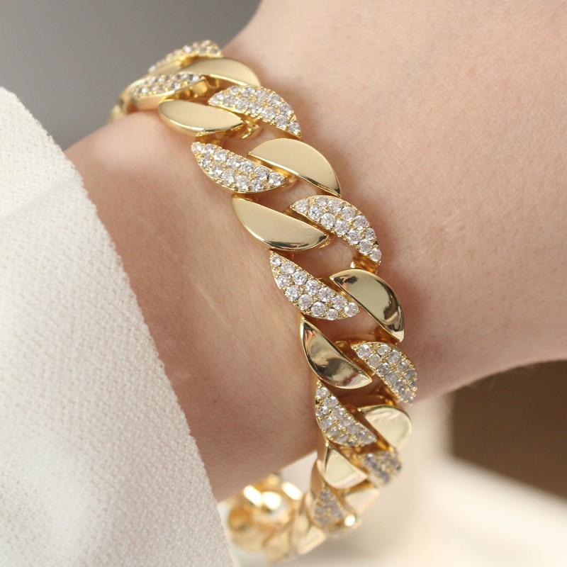 Vip Seri Pirinç Zirkon Taşlı Gold Renk Gurmet Bileklik