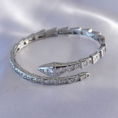 VIP Seri Yılan Model Gümüş Renk Kadın Kelepçe Bileklik