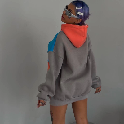 W Nakış İşlemeli Kapüşonlu Sweatshirt - Mavi