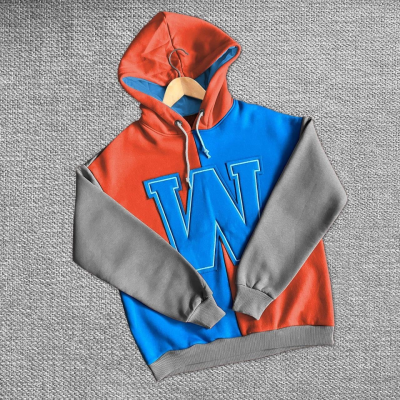 W Nakış İşlemeli Kapüşonlu Sweatshirt - Mavi